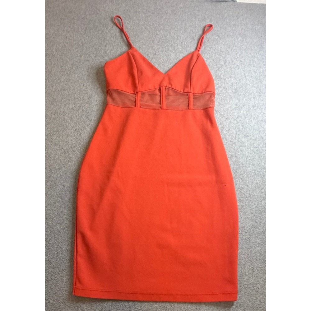 Love Culture Orange Mesh Cutout Bodycon Mini Dress V-Neck Spaghetti Strap